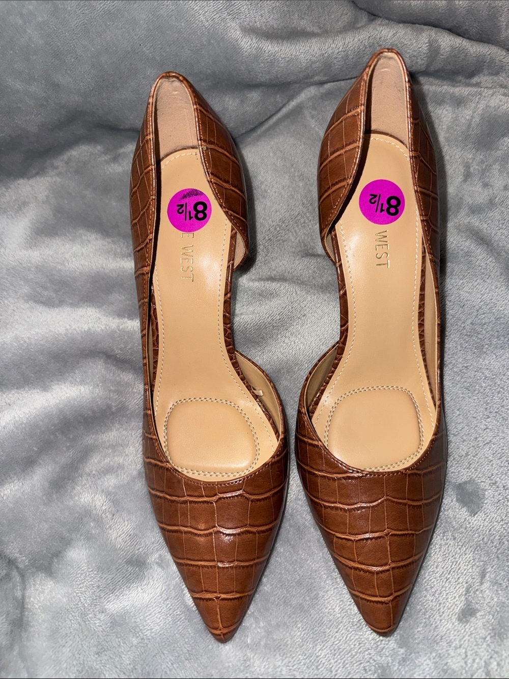 Nine West Brown Croc-Embossed Pointed Toe D'Orsay Flats